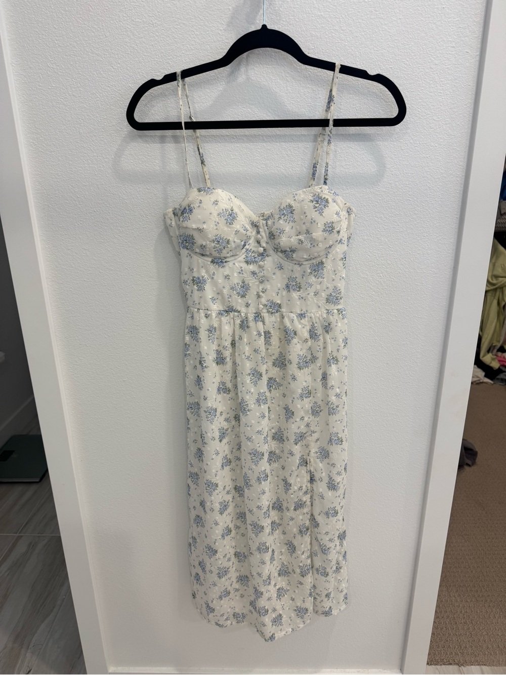 Windsor Cream Midi Dress with Blue Floral Print